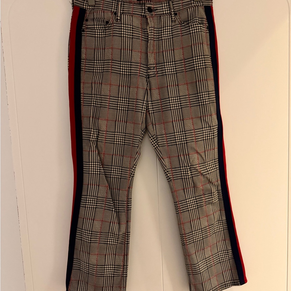 Plaid Mother Pants with Red and Black Stripes